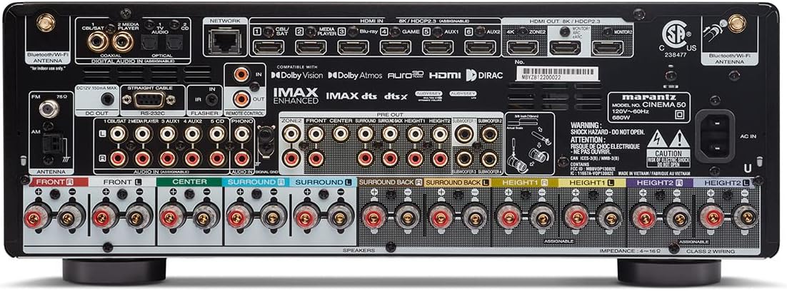 Marantz Cinema 50 9.4-channel home theatre receiver with Dolby Atmos®, Bluetooth®, Apple AirPlay® 2, and Amazon Alexa (Certified Refurbished)