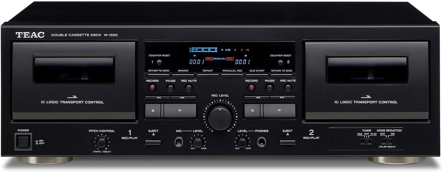 TEAC W-1200 Dual Cassette Deck with Recorder/USB/Pitch/Karaoke-Mic-in and Remote (Certified Refurbished)
