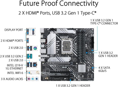 ASUS PRIME B660M-A WIFI D4 LGA 1700(Intel 12th Gen) mATX Motherboard (PCIe 4.0,Intel Wi-Fi 6,DDR4,2xM.2 slots, 1Gb LAN, DP,2 x HDMI, rear USB 3.2 Gen 2, front USB 3.2 Gen 1 Type-C, Aura Sync) (Certified Refurbished)