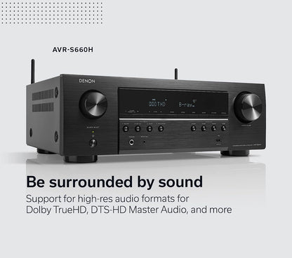 Denon AVR-S660H 5.2 Ch AVR (2021 Model), Advanced 8K Upscaling, 3D Audio - Dolby TrueHD, DTS:HD Master, Amazon Alexa (Certified Refurbished)