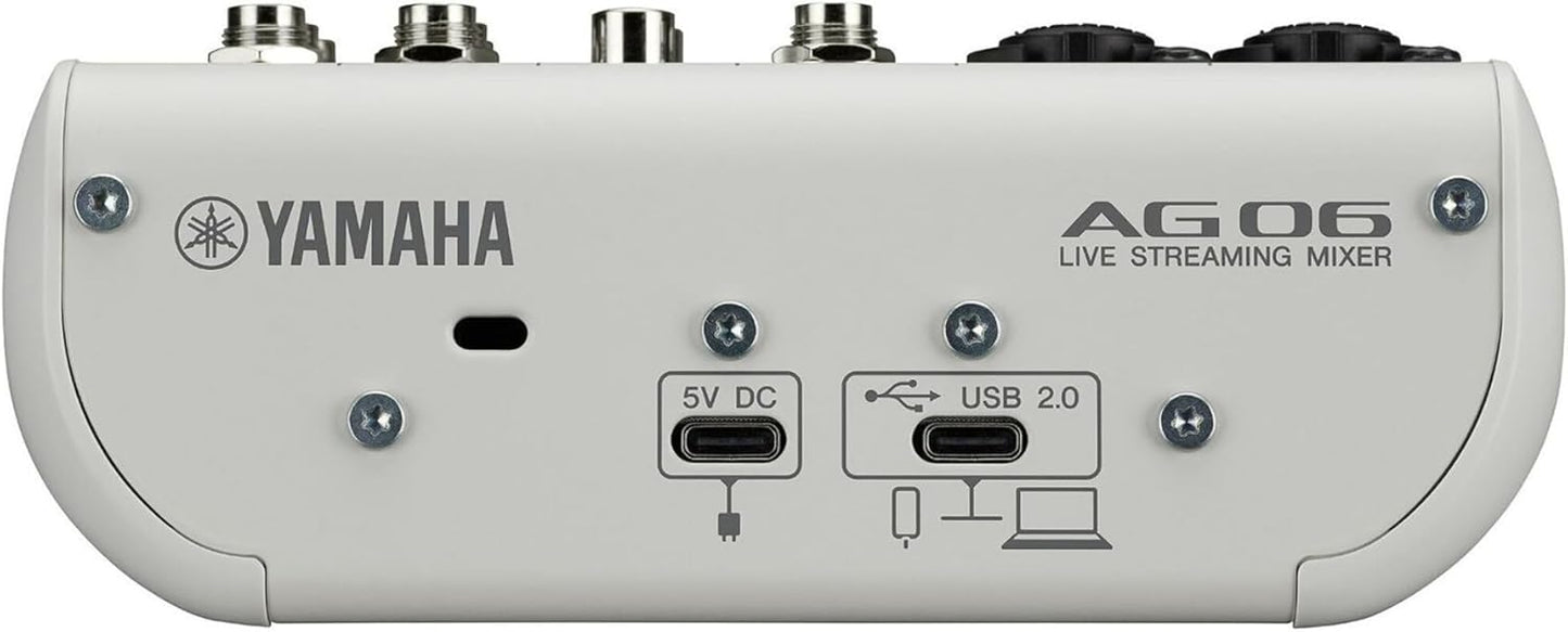 Yamaha AG06MK2 W White 6-Channel Live Streaming Loopback Mixer/USB Interface with Steinberg Software Suite (Certified Refurbished)