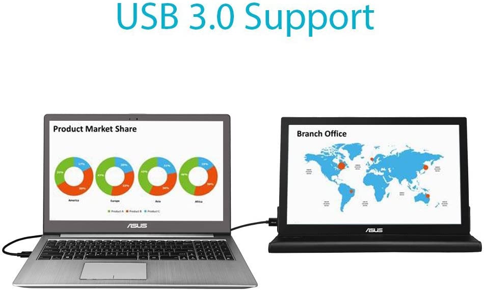 ASUS MB169B+ Portable USB Monitor - 16 inch (15.6 inch viewable), Full HD, USB-powered, IPS, Ultra-slim, Smart Case (Certified Refurbished)