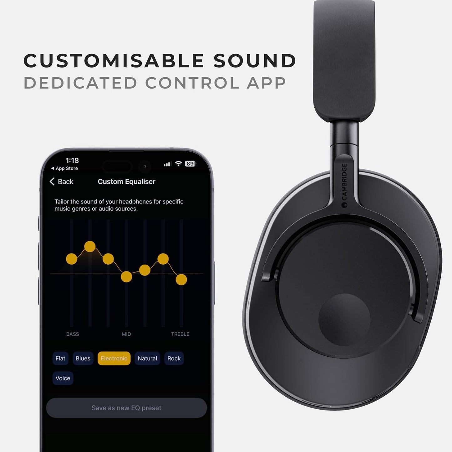 Cambridge Audio Melomania P100 Headphones - Bluetooth, Active Noise Cancelling with Hi-Fi Sound, 100 Hour Playback with User Replaceable Battery, Gaming Mode and Carry Case (Certified Refurbished)