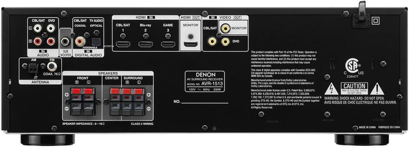 Denon AVR-1513 5.1 Channel 3D Pass Through Home Theater AV Receiver (Certified Refurbished)