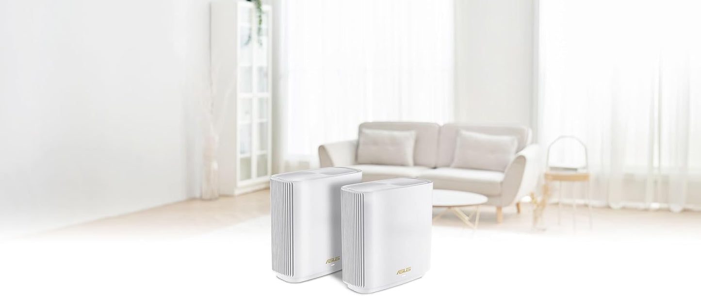 ASUS ZenWiFi XT9 AX7800 Tri-Band WiFi6 Mesh WiFiSystem (2Pack), 802.11ax, up to 5700 sq ft & 6+ Rooms, AiMesh, Lifetime Free Internet Security, Parental Controls, 2.5G WAN Port, UNII 4 (Certified Refurbished)