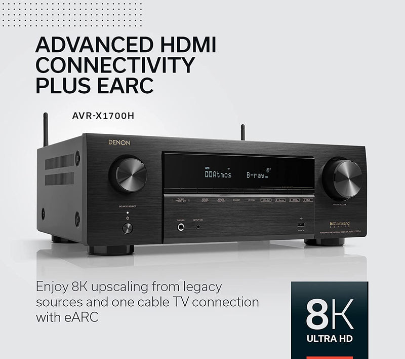 Denon AVR-X1700H 7.2 Ch. 80W 8K AV Receiver with HEOS® Built-in (Certified Refurbished)