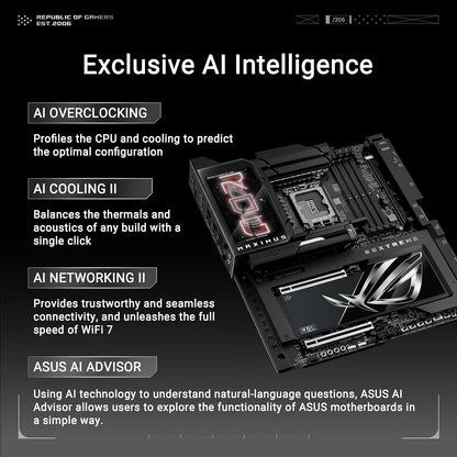 ASUS ROG Maximus Z890 Extreme Intel Z890 (LGA 1851) E-ATX Motherboard for Core Ultra (Series 2) (DDR5, PCIe 5.0, 6x M.2, Thunderbolt 5, WiFi 7, 10Gb + 2.5Gb LAN, AI Overclocking) (Certified Refurbished)