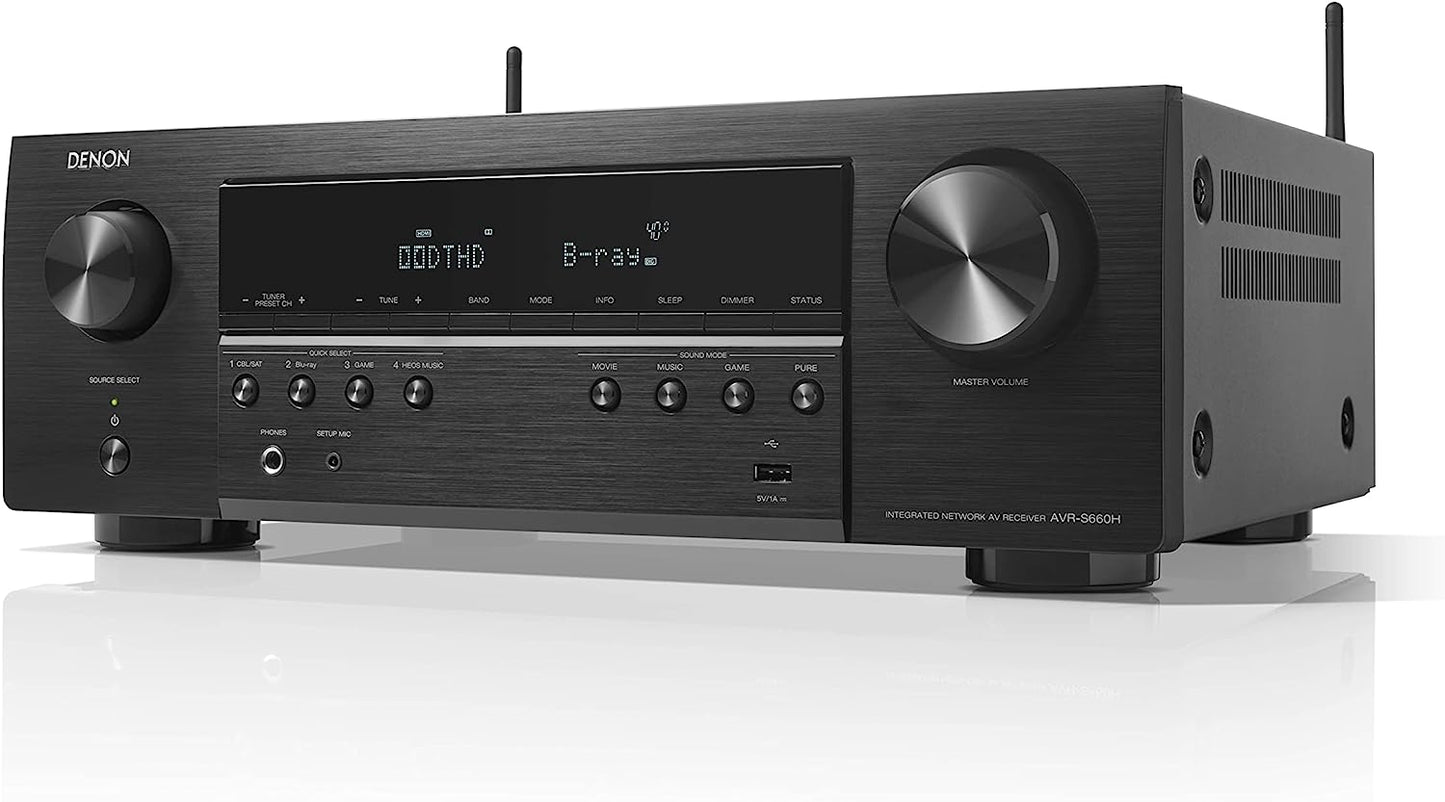 Denon AVR-S660H 5.2 Ch AVR (2021 Model), Advanced 8K Upscaling, 3D Audio - Dolby TrueHD, DTS:HD Master, Amazon Alexa (Certified Refurbished)