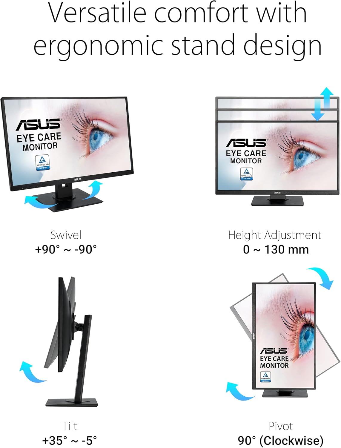 ASUS 27” 1080P Monitor (VA279HAL) - Full HD, Built-in Speakers, Eye Care, Low Blue Light, Flicker Free, VESA Mountable, Height Adjustment, Pivot, Swivel, Tilt, HDMI, VGA (Certified Refurbish)