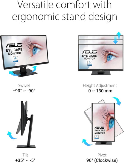ASUS 27” 1080P Monitor (VA279HAL) - Full HD, Built-in Speakers, Eye Care, Low Blue Light, Flicker Free, VESA Mountable, Height Adjustment, Pivot, Swivel, Tilt, HDMI, VGA (Certified Refurbish)