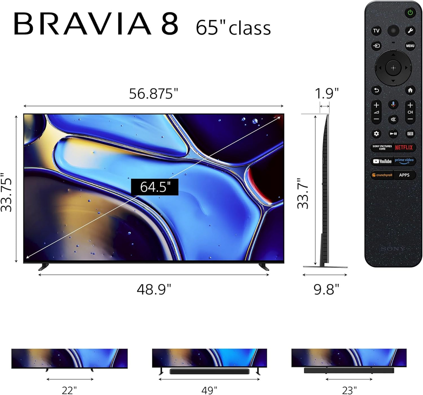 Sony 65" OLED 4K Ultra HD TV BRAVIA 8 Smart Google TV with Dolby Vision HDR and Exclusive Features for PlayStation 5 (K-65XR80) (Certified Refurbished)