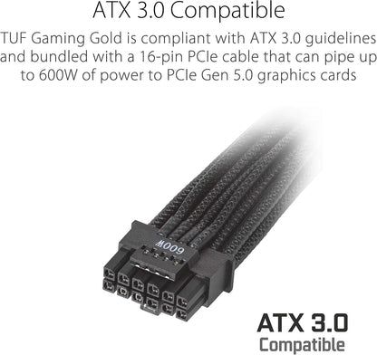 ASUS TUF Gaming 850W 80 Plus Gold Fully Modular Power Supply (ATX 3.0, PCIe 5.0 16-pin Cable, Dual Ball Fan Bearings, Military-Grade Components, 0dB Technology) (Certified Refurbished)