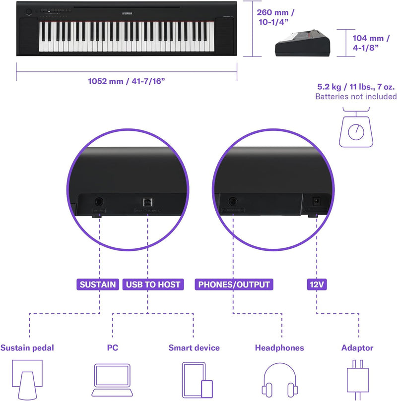 Yamaha Piaggero NP-15 61-Key Portable Piano, Black (Certified Refurbished)