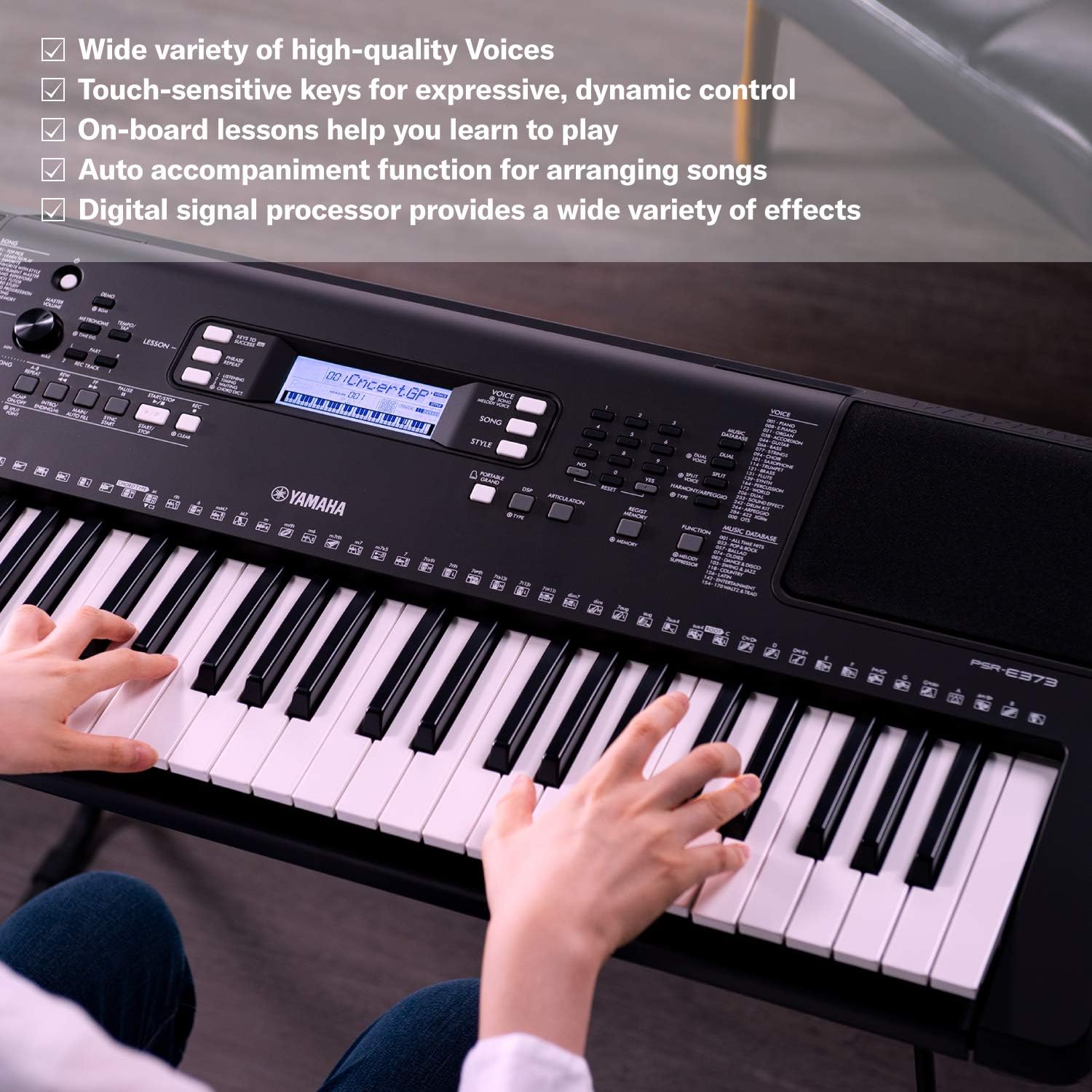 Yamaha PSR-E373 61-Key Touch Sensitive Portable Keyboard (Certified Refurbished)