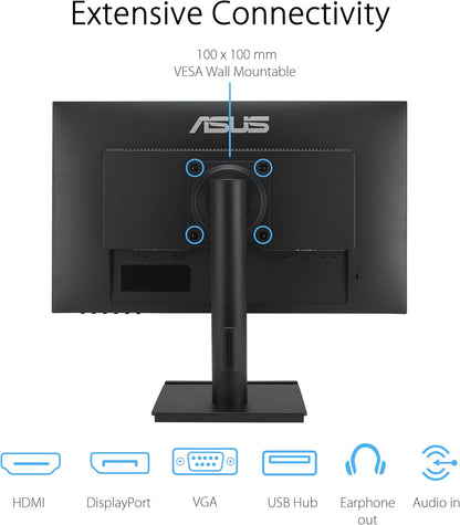 ASUS VA24DQFS Business Monitor – 24-inch (23.8-inch viewable), IPS, Full HD, Frameless, 100Hz, Adaptive-Sync, 1ms MPRT, HDMI, DisplayPort, VGA, Low Blue Light, Flicker Free, Ergonomic Design, Wall Mountable (Certified Refurbished)