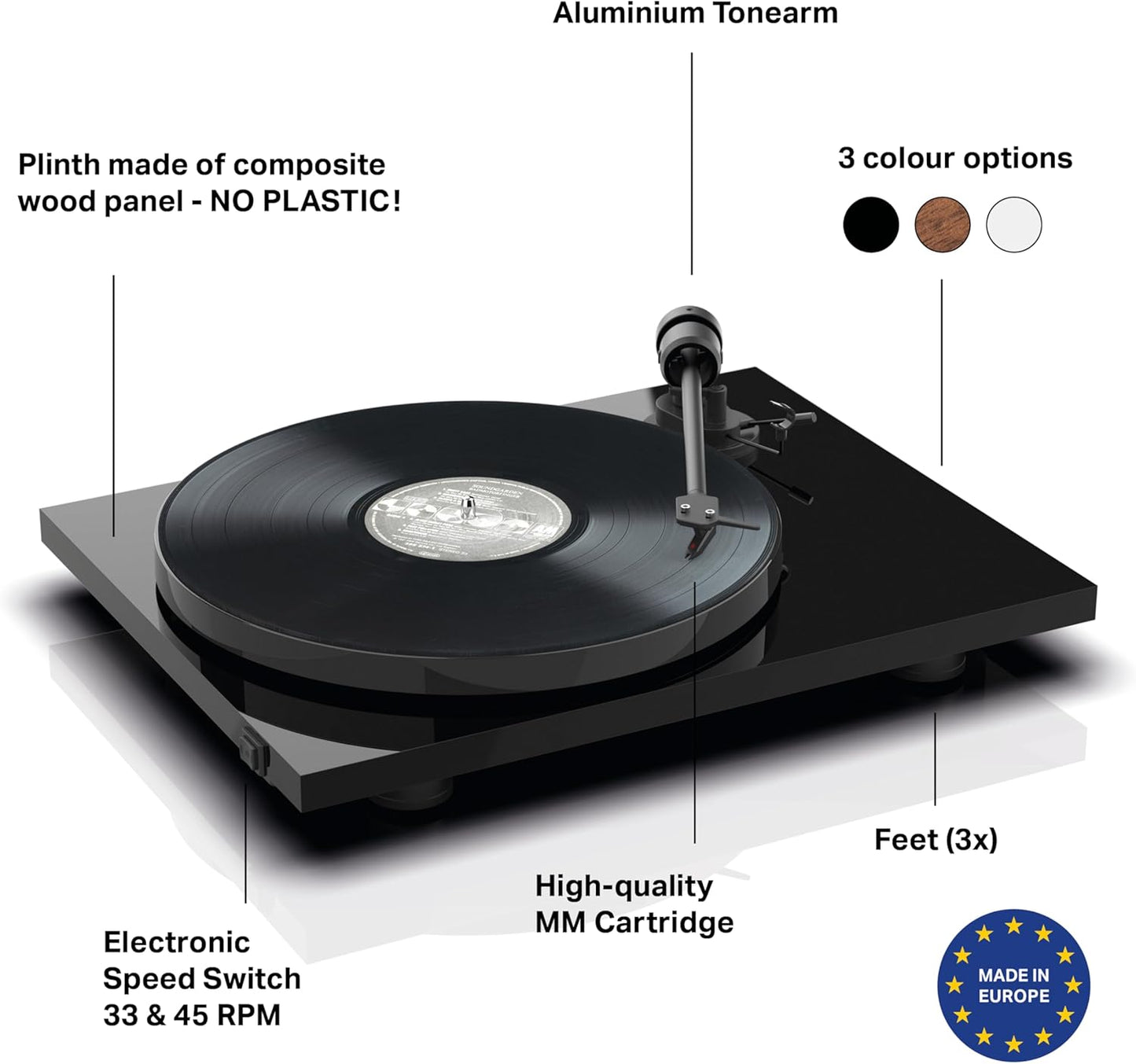 Project Audio E1 Phono Turntable with Built-In Phono Pre Amplifier w/ OM5e (Certified Refurbished)