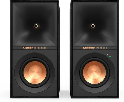 Klipsch Reference R-40PM Powered Bookshelf Speakers - 90-Degree x 90-Degree Tractrix Horn - Linear Travel Suspension (Certified Refurbished)