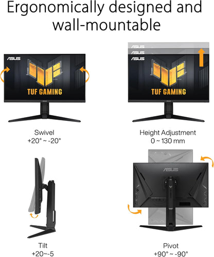 ASUS TUF Gaming 27” 1440P Gaming Monitor (VG27AQML1A) - QHD (2560 x 1440), 260Hz, 1ms, Fast IPS, Extreme Low Motion Blur Sync, G-SYNC Compatible, Freesync Premium (Certified Refurbished)