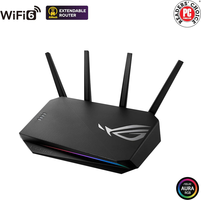 ASUS ROG Strix GS-AX3000 WiFi 6 Extendable Gaming Router, Gaming Port, Mobile Game Mode, Port Forwarding, VPN Fusion, Aura RGB, Subscription-free Network Security, Instant Guard, AiMesh Compatible (Certified Refurbished)