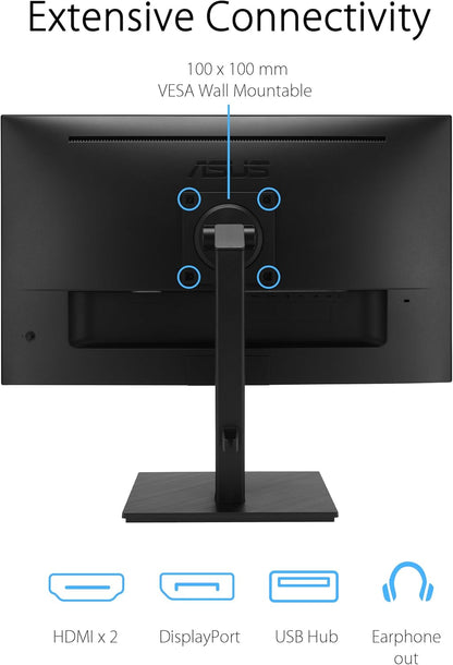 ASUS 27” 4K Business Monitor (VA27UQSB) - UHD (3840 x 2160), IPS, Frameless, HDR10, DisplayPort, Dual HDMI, Speakers, Eye Care, Ergonomic, pivot, swivel, height adjustable, DisplayWidget (Certified Refurbished)