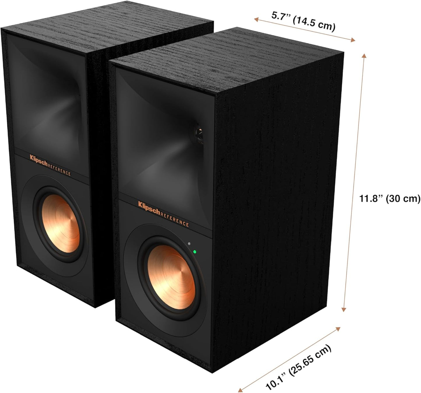 Klipsch Reference R-40PM Powered Bookshelf Speakers - 90-Degree x 90-Degree Tractrix Horn - Linear Travel Suspension (Certified Refurbished)