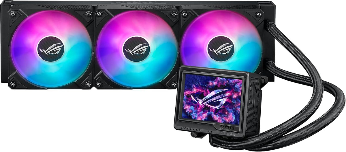 ASUS ROG Ryujin III 360 ARGB Extreme All-in-One Liquid CPU Cooler (360mm Radiator, Asetek 8th Gen Pump, 3.5" LCD Display, Magnetic ARGB Fans, Aura Sync, Intel LGA 1851/1700 & AMD AM5/AM4) (Certified Refurbished)