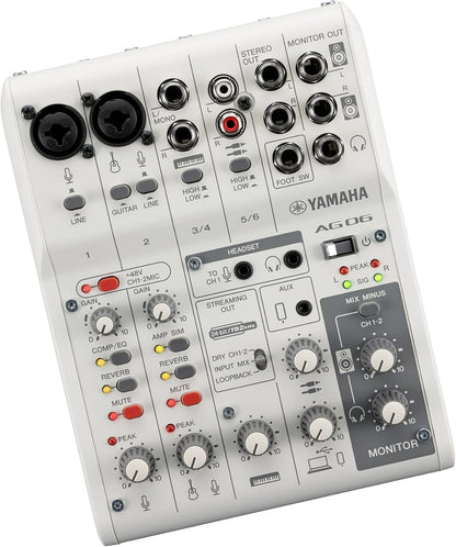 Yamaha AG06MK2 W White 6-Channel Live Streaming Loopback Mixer/USB Interface with Steinberg Software Suite (Certified Refurbished)