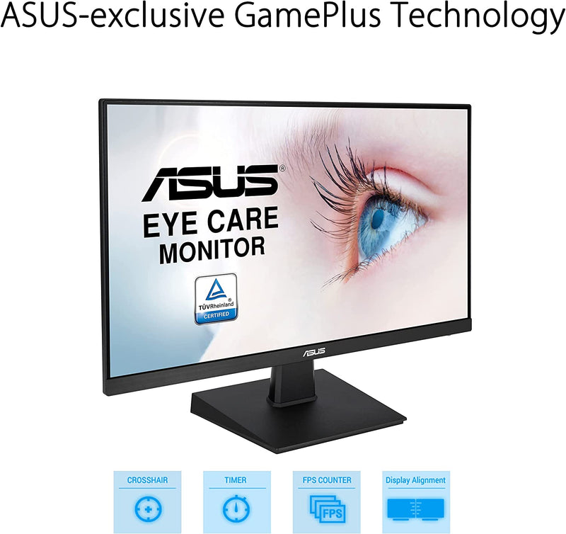 ASUS VA247HE Eye Care Monitor – 24 inch (23.8 inch viewable), Full HD, Frameless, 75Hz, Adaptive-Sync/FreeSync™, Low Blue Light, Flicker Free, Wall Mountable (Certified Refurbished)