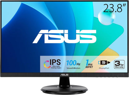 ASUS 24” (23.8-inch viewable) 1080P Eye Care Monitor (VA24DQF) - IPS, Full HD, Frameless, 100Hz, 1ms, Adaptive-Sync, for Working and Gaming, Low Blue Light, Flicker Free, DisplayPort (Certified Refurbished)