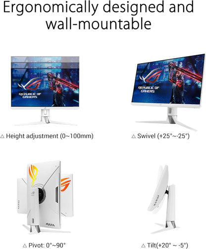 ASUS ROG Strix XG27AQ-W 27” 1440P HDR Gaming Monitor - White, QHD (2560 x 1440), Fast IPS, 170Hz, 1ms, Extreme Low Motion Blur Sync, G-SYNC Compatible, Eye Care, HDMI, DisplayPort, USB, DisplayHDR400 (Certified Refurbished)