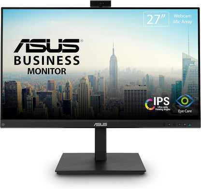 ASUS 27” 1080P Video Conference Monitor (BE279QSK) - Full HD, IPS, Built-in Adjustable 2MP Webcam, Mic Array, Speakers, Eye Care, Wall Mountable, Frameless, HDMI, DisplayPort, VGA, Height Adjustable (Certified Refurbished)