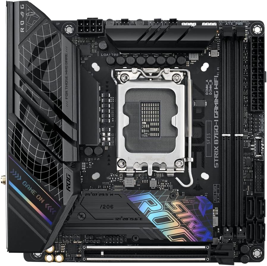 ASUS ROG Strix B760-I Gaming WiFi 6E Intel B760(13th and 12th Gen) LGA 1700 Mini-ITX Motherboard,8 + 1 Power Stages,DDR5 up to 7600 MT/s, PCIe 5.0,2xM.2 Slots,USB 3.2 Gen 2x2 Type-C,Aura Sync RGB (Certified Refurbished)