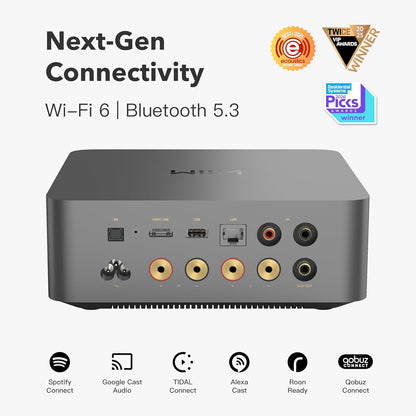 WiiM Amp Ultra with Voice Remote 2 | 100W Streaming Amplifier with Premium ESS ES9039Q2M DAC & Dual TI TPA3255 Amps | Built-in RoomFit EQ & Touchscreen | HDMI ARC, Optical, RCA Inputs (Certified Refurbished)