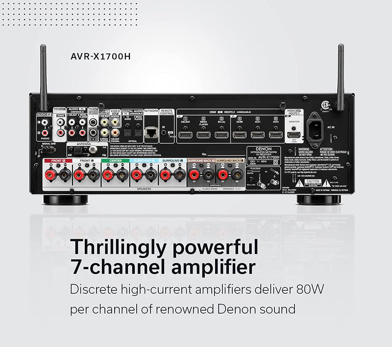 Denon AVR-X1700H 7.2 Ch. 80W 8K AV Receiver with HEOS® Built-in (Certified Refurbished)