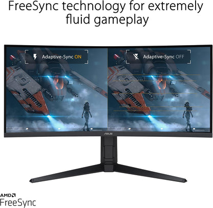ASUS TUF Gaming 34” Ultra-Wide Curved HDR Monitor (VG34VQEL1A) - 21:9, UWQHD (3440 x 1440), 100Hz, Extreme Low Motion Blur, FreeSync, 1ms, DisplayPort, HDMI, USB, Tripod Socket, Height Adjustable (Certified Refurbished)
