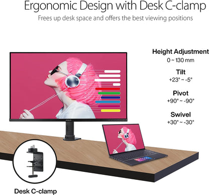 ASUS ProArt Display 32” 4K HDR Monitor (PA329CV) - UHD (3840 x 2160), IPS, 100% sRGB/Rec.709, Calman Verified, USB-C Power Delivery, DisplayPort, HDMI, USB 3.1 Hub, C-clamp, Height Adjustable (Certified Refurbished)