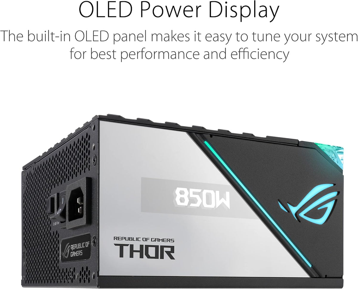 ASUS ROG Thor 850W Platinum II Fully Modular Gaming Power Supply (80 Plus Platinum, OLED Power Display, Aura Sync ARGB, ROG Heatsinks, 0dB Technology, Lambda A++) (Certified Refurbished)