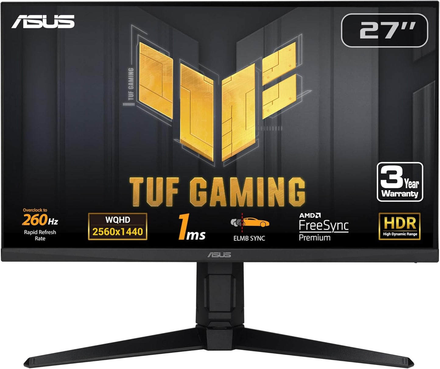 ASUS TUF Gaming 27” 1440P Gaming Monitor (VG27AQML1A) - QHD (2560 x 1440), 260Hz, 1ms, Fast IPS, Extreme Low Motion Blur Sync, G-SYNC Compatible, Freesync Premium (Certified Refurbished)