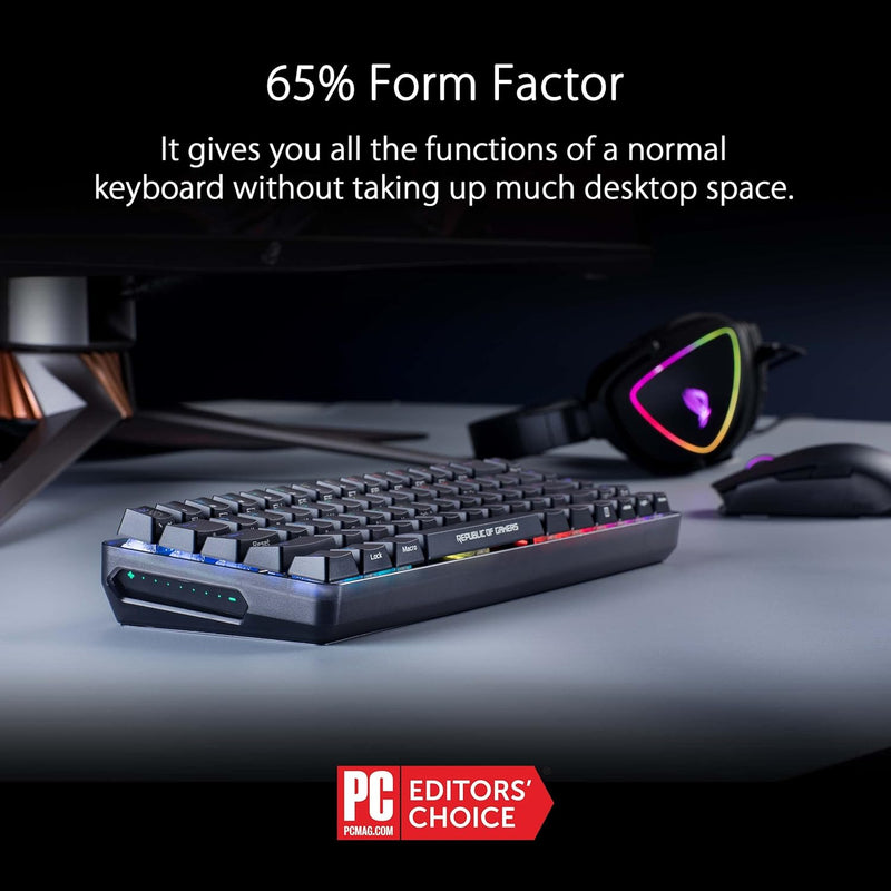 Asus ‎M601 ROG FALCHION Wireless 65% Mechanical Gaming Keyboard | 68 Keys, Aura Sync RGB, Extended Battery Life, Interactive Touch Panel, PBT Keycaps, Cherry MX Blue Switches, Keyboard Cover Case (Certified Refurbished)