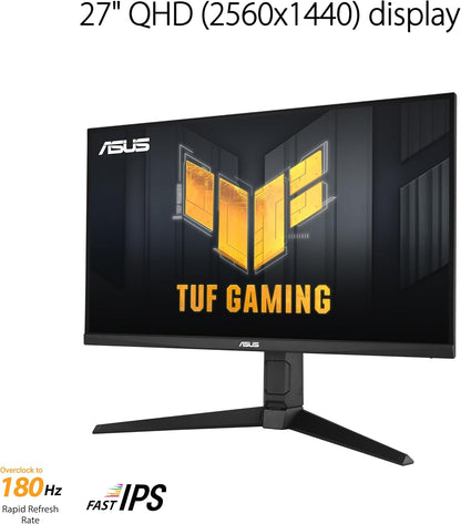 ASUS TUF Gaming 27” 1440P Monitor (VG27AQL3A) - QHD (2560 x 1440), 180Hz, 1ms, Fast IPS, Extreme Low Motion Blur SYNC, G-SYNC Compatible (Certified Refurbished)