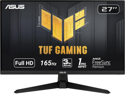 ASUS TUF Gaming 27” 1080P Gaming Monitor (VG277Q1A) - Full HD, 165Hz (Supports 144Hz), 1ms, Extreme Low Motion Blur, FreeSync Premium, Shadow Boost, Eye Care, HDMI, DisplayPort, Tilt Adjustable (Certified Refurbished)