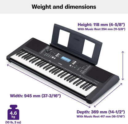 Yamaha PSR-E373 61-Key Touch Sensitive Portable Keyboard (Certified Refurbished)
