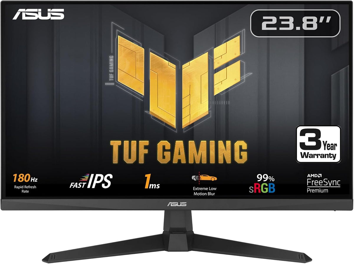 ASUS TUF Gaming 24” 1080P Gaming Monitor (VG249Q3A) - Full HD (1920 x 1080), Fast IPS, 180Hz, 1ms, FreeSync Premium (Certified Refurbished)
