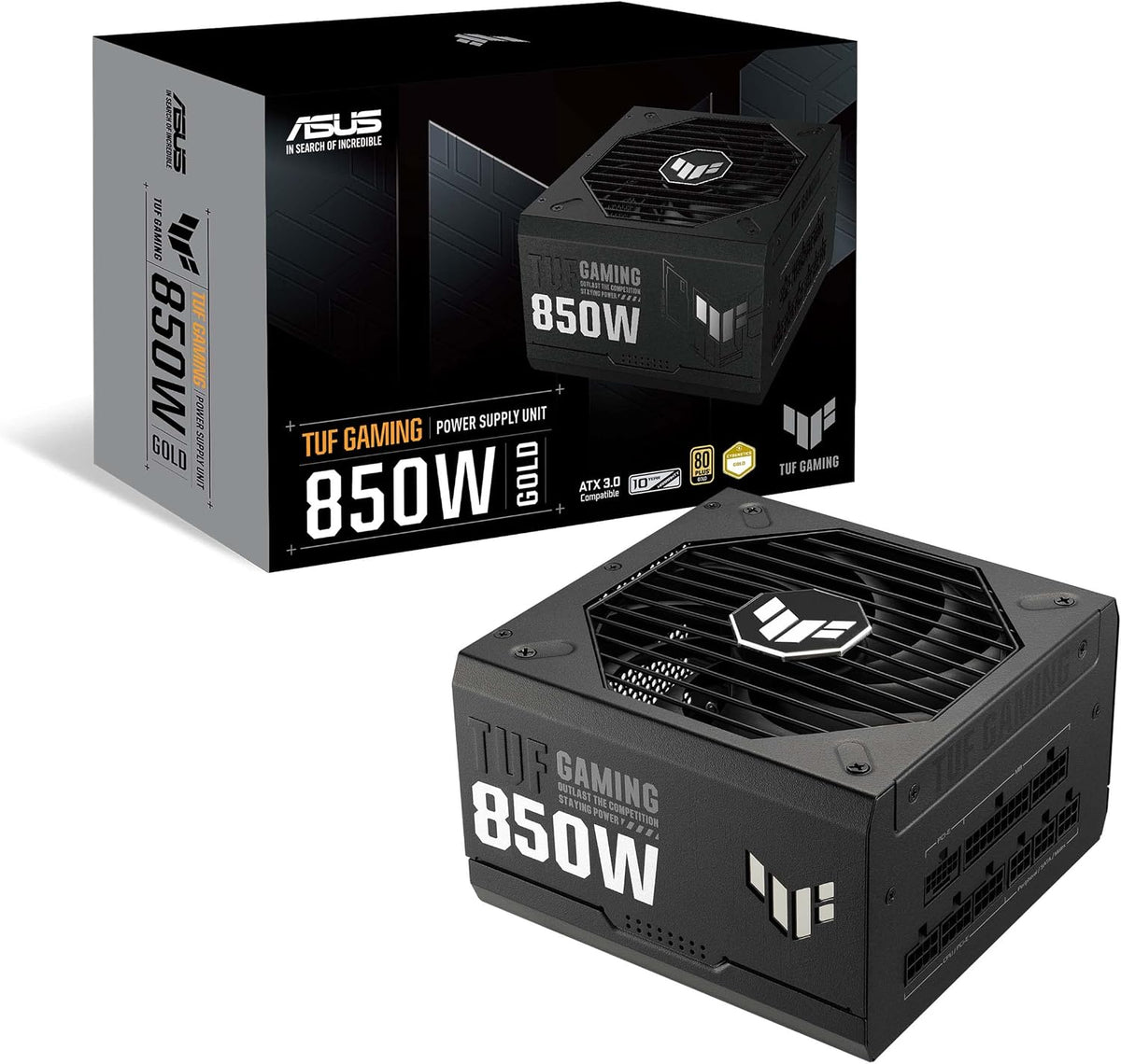 ASUS TUF Gaming 850W 80 Plus Gold Fully Modular Power Supply (ATX 3.0, PCIe 5.0 16-pin Cable, Dual Ball Fan Bearings, Military-Grade Components, 0dB Technology) (Certified Refurbished)