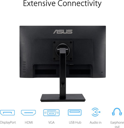 ASUS 23.8” 1080P Monitor (VA24EQSB) - Full HD, IPS, 75Hz, Built-in Speakers, Eye Care, Low Blue Light, Flicker Free, VESA Mountable, Height Adjustment, Frameless, DisplayPort, HDMI, VGA, USB Hub (Certified Refurbished)