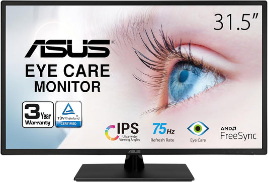 ASUS 31.5” 1080P Monitor (VA329HE) - Full HD, IPS, 75Hz, Adaptive-Sync, Eye Care, Low Blue Light, Flicker Free, HDMI, VGA, Wall Mountable, Tilt Adjustable (Certified Refurbished)