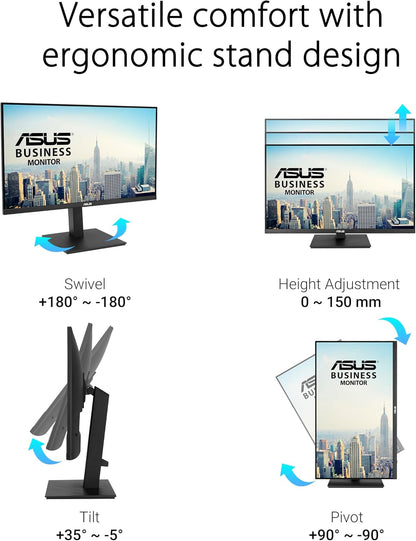 ASUS 27” 4K Business Monitor (VA27UQSB) - UHD (3840 x 2160), IPS, Frameless, HDR10, DisplayPort, Dual HDMI, Speakers, Eye Care, Ergonomic, pivot, swivel, height adjustable, DisplayWidget (Certified Refurbished)