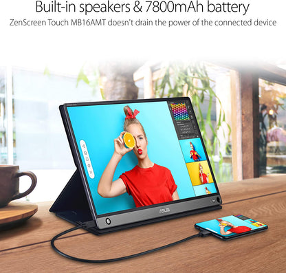 ASUS ZenScreen Touch MB16AMT USB portable monitor 16" (15.6 inch viewable), IPS, Full HD, 10-point Touch, Built-in Battery, Hybrid Signal Solution, USB Type-C, Micro-HDMI (Certified Refurbished)
