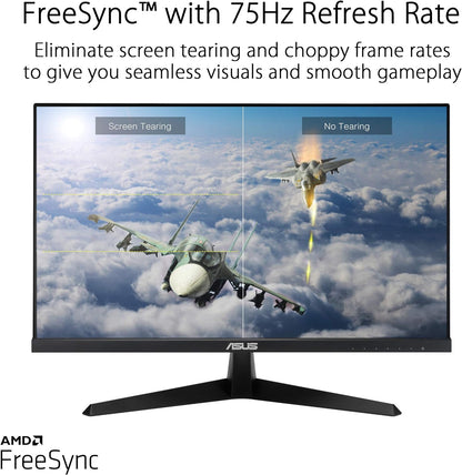 ASUS VY249HE 23.8” Eye Care Monitor, 1080P Full HD, 75Hz, IPS, Adaptive-Sync/FreeSync, Eye Care Plus, Color Augmentation, Rest Reminder, Antibacterial Surface, HDMI VGA, Frameless, VESA Wall Mountable (Certified Refurbished)