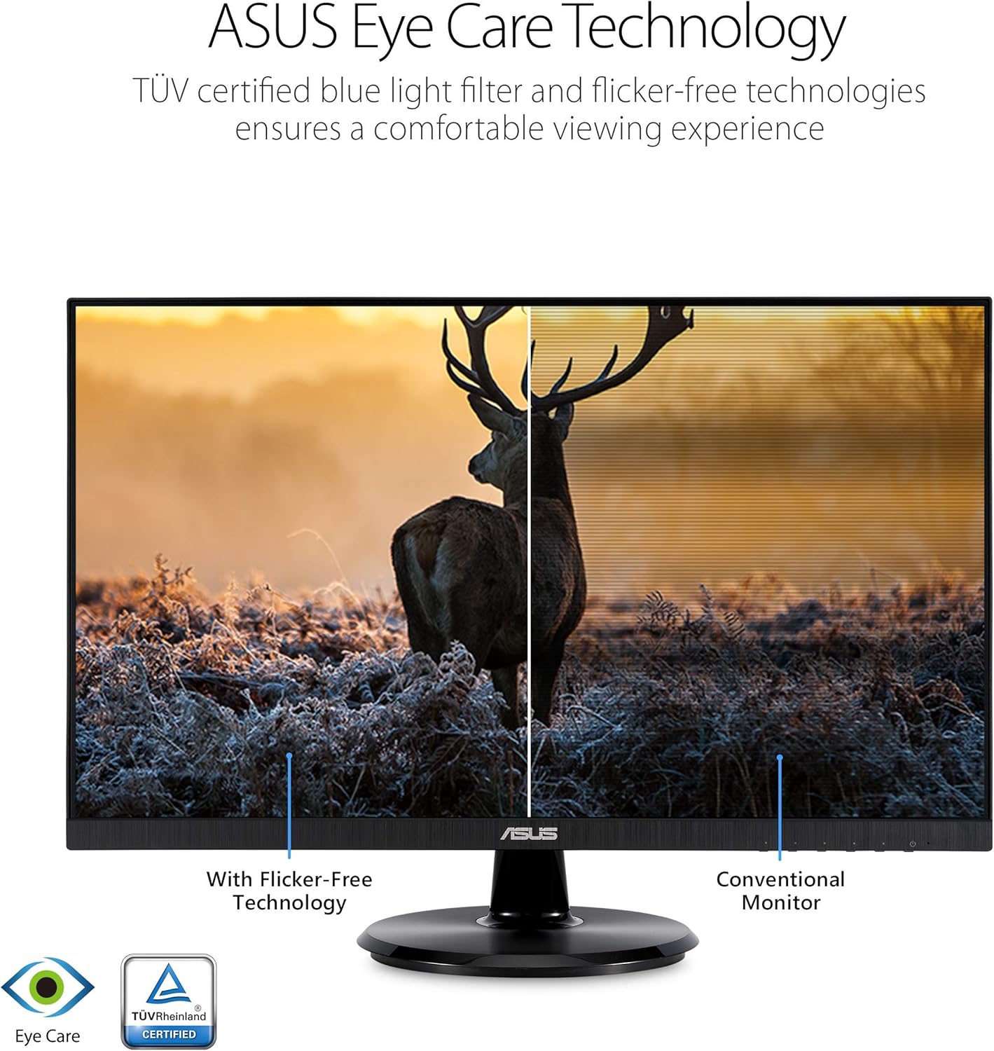 ASUS VA24DQ 23.8” Monitor, 1080P Full HD, 75Hz, IPS, Adaptive-Sync/FreeSync, Eye Care, HDMI DisplayPort VGA, Frameless, VESA Wall Mountable (Certified Refurbished)